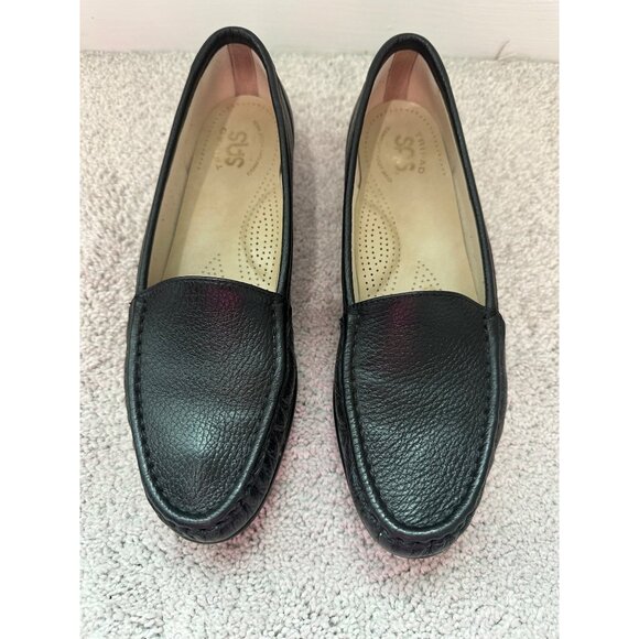 SAS Womens Black Pebbled Leather Loafers With Tripad Comfort Footbed Size 9.5M - Picture 2 of 10